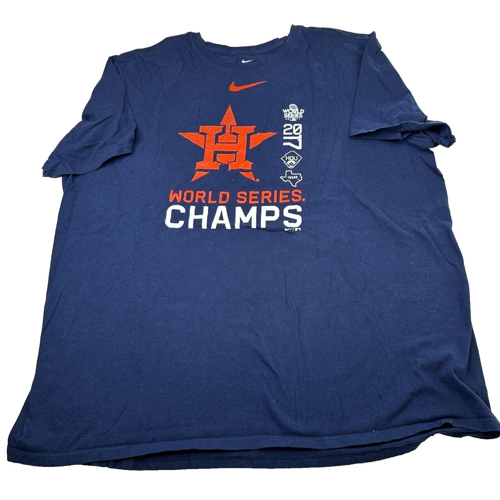 Nike Houston Astros 2017 World Series Champs T-Shirt Blue Mens XXL Athletic Cut
